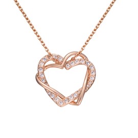 Yoursfs Rose Gold 2 Heart Necklace For Women Sparkly Cubic Zirconia Necklace Hypoallergenic Stainless Steel Necklace Fashion Crystal Jewelry