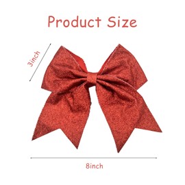 chiduerm 16Pcs Cheerleading Bows 8 Inch Large Cheer Hair Bows Grosgrain Ribbon Elastic Bands Handmade Ponytail Holder for Cheerleading Girls School College Sports (Glitter Red)