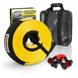AUREOLE Heavy Duty Tow Strap Recovery Rope Kit 3" x 30ft Snatch Straps Lab Tested 35,000lb Break Strength, 22% Elongation 100% Nylon Strap + 3/4 D Ring Shackles (2 Pack) with 4 Washers + Storage Bag