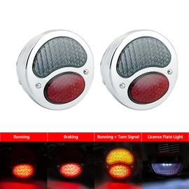 FATECIM 2X Vintage Duolamp LED Tail Light 12V Rear Stop Indicator with Turn Signals & License Plate Lamp Smoke Red Lens Universal for Ford Model A Hot Street Rat Rod Classic Custom Cars Trucks Chrome