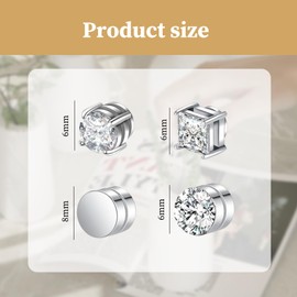 Landrain 4 Pairs of Magnetic Earrings for Men, Magnetic Earrings for Men, 6 mm Magnetic Women's Earrings, Alloy Steel