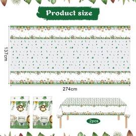Pack of 2 Jungle Safari Tablecloth, Jungle Animals Tablecloth, for Jungle Themed Party, Children, Boys, Birthday Party Decoration, Waterproof, 137 x 274 cm