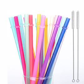 Cnskinny 9.45" Reusable Food Grade Plastic Straws for Tall Cups and Tumblers, BPA-Free Unbreakable clear solid color drinking straw 51 Straws + 2 Brush (Assorted colors)