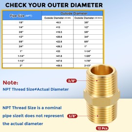 CoCud 10 Pack Brass Pipe Fittings, 3/8" NPT Male to 3/8" NPT Male Reducer