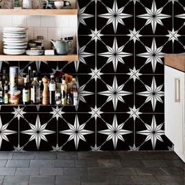 Alwayspon 24Pcs Matte Wall Tile Sticker Transfer Peel and Stick, Self-Adhesive Vinyl Backsplsh Tile Decals for Kitchen Bathroom, 15x15CM/6x6Inch, White Star, 009