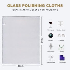 SINLAND Microfiber Glass Polishing Cloths Large Size Thick Lintless Drying Towels for Wine Glasses Stemware Dishes Stainless Appliances 20 Inch X 25 Inch Pack of 4