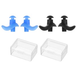 PATIKIL Ear Plugs for Swimming,2 Pairs Waterproof Soft Silicone Curved Swim Earplugs for Adults,Bathing, Surfing,Swimming, Black Blue
