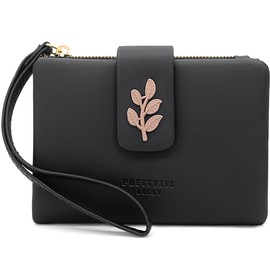 GOUNNU Small Women's PU Leather Purse Small and Short Format RFID Women's Purse with Coin Compartment Small Zip Wallet, Mini Wallet with Card Slots and Bracelet, Black (black-1)