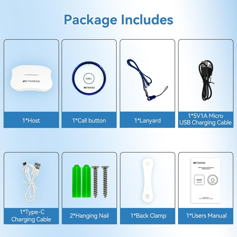 Retekess TH011 WiFi Smart Wireless Caregiver Pager,Call Button for Elderly