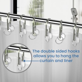Nickel Shower Curtain Hooks Rings，Double Sided Shower Curtain Hooks Rust Proof，12 pcs Shower Hooks for Inside Shower，Smooth Sliding Anti-Drop Double Shower Rings for Curtain