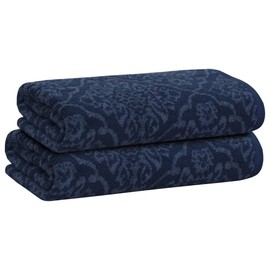 PREMIUS 2 Pack Damask Hand Towel, Bath Towel, and Bath Sheet Towel, 100% Cotton Yarn Dyed, Lux Drying Experience, Great for Hands and Body, Perfect for Spa & Home Use (Navy, Bath Towel)