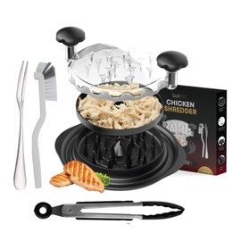 LUXARC Chicken Shredder Tool Twist Large – Meat Shredder with Cleaning Brush, Tong & Fork | BPA-Free Chicken Breast Shredder | Anti-Slip Grip, Ergonomic Handle | Ideal for Chicken, Pork, Beef