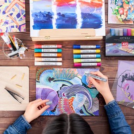 Arteza Acrylic Paint Markers, Pack of 3, A102 Orange, 1 Thin and 2 Thick (Chisel + Bullet Nib) Acrylic Paint Pens, for Metal, Canvas, Rock, Ceramic Surfaces, Glass, Wood, and Fabric