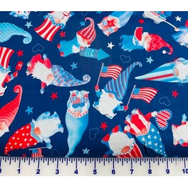 Benartex American Gnomes 12725-55 Tossed Liberty Gnomes Blue Cotton Fabric by The Yard