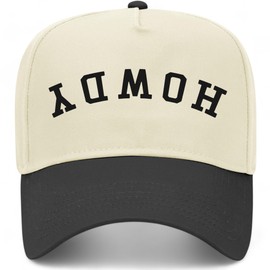 Howdy Upside Down Vintage Trucker Hat | Premium Snapback Baseball Hat for Men & Women (US, Alpha, One Size, Black/Natural)
