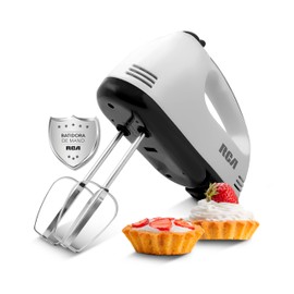 RCA Batidora de Mano RC-093 con 7 Velocidades, Motor de 100 W, Accesorios de Acero Inoxidable, Diseño Compacto, Portátil y Ligero, Ideal para Reposter