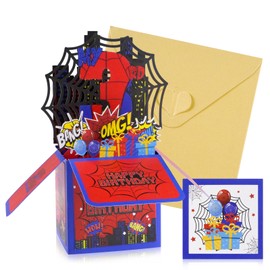 Spider 3rd Birthday Pop Up Card, 3D Happy Birthday Pop Up Greeting Card for Boys Girls with Envelope, Unique Handmade Foldable Party Decoration Supplies