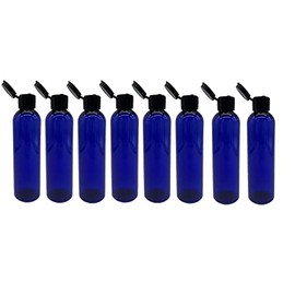 Natural Farms 4 oz Blue Cosmo BPA FREE Bottles - 8 Pack Empty Refillable Containers - Essential Oils - Hair - Aromatherapy | Black Snap cap - Made in the USA