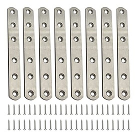 8 Pieces Stainless Steel Flat Brace Heavy Duty Flat Bracket Straight Repair Joining Mending Flat Bracket for Furniture Fixation with 48 Piece Screws 156 x 20 x 3 mm