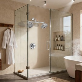 Proox Double Shower Head with Built-in Valve, High Pressure 6 Setting Dual Shower Head Design for Couple on Walk-in Bathroom or Single on Bathtub Bathroom - Chrome