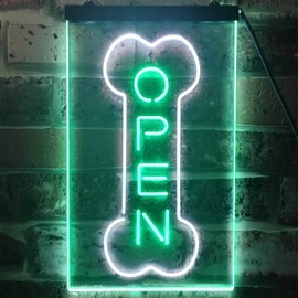 Open Dog Bone Grooming Pet Shop Display Dual Color LED Neon Sign White & Green 8.5" x 12" st6s23-i2494-wg