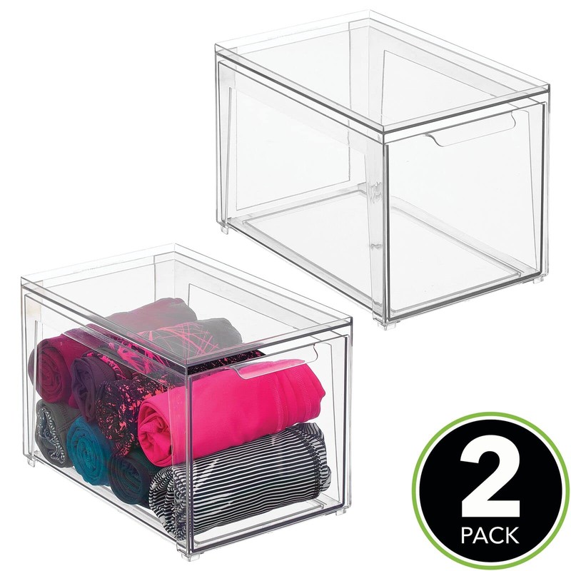 mDesign Plastic Stackable Closet Storage Organizer Bins with Pull Out