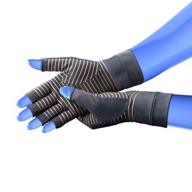 Kedley Copper Infused Arthritis Compression Gloves - Open Tip Fingers, Medical Grade quality for Rheumatoid Arthritis, Carpal Tunnel, RSI, Osteoarthritis & Tendonitis - Fingerless Design - Small