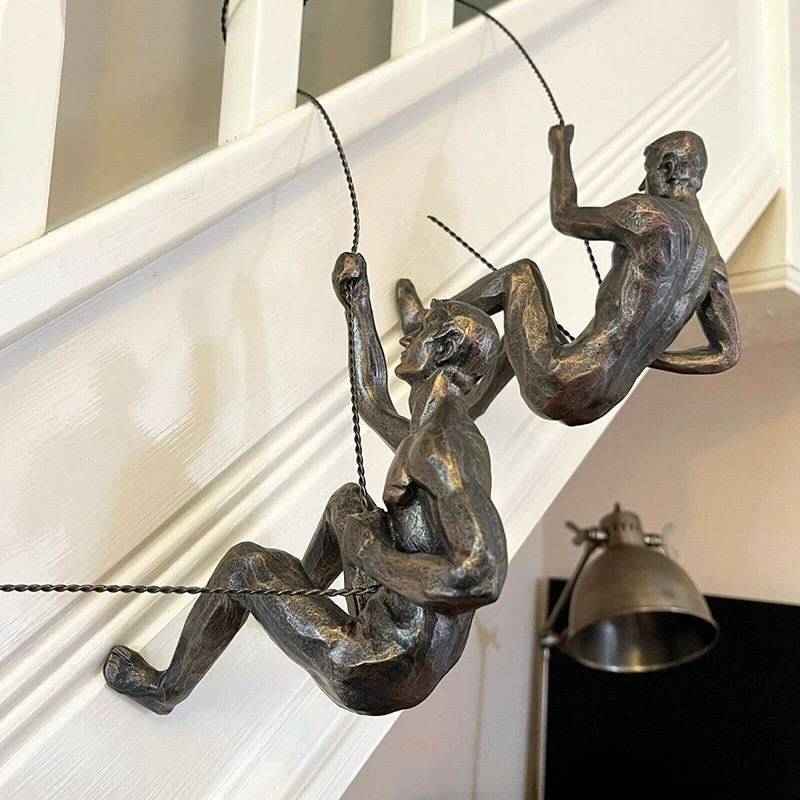 Darthome Set Of 2 Abseiling Men Ornaments Bronze Climbing Man