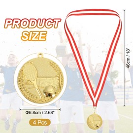 MECCANIXITY Tennis Medals 2.7 Inch, Gold Award Medals with Neck Ribbon for Team Sports Games Competitions Party Favors 4 Pieces