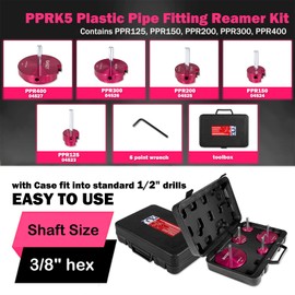 04520 PPRK5 Plastic Pipe Fitting Reamer Kit with PPR125, PPR150, PPR200, PPR300, PPR400, Fits Standard 1/2" Drills