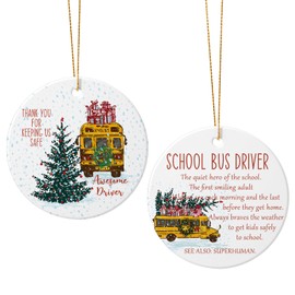 Patelai School Bus Christmas Ornaments School Bus Appreciation Hanging Ornaments Ceramic Xmas Tree Decoration Double-Sided Printing Christmas Keepsake School Bus Ornaments for Driver Decorations