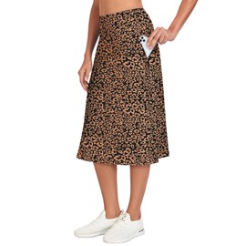 WOWENY Women's Knee Length Skorts Skirts Athletic Skorts with 3 Pockets 24" Midi Length Tennis Golf Modest Skirts(2097-Leopard, Medium)