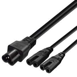 Strhowill IEC 320 C6 Male to 2XC7 Female Y Splitter Power Cable,IEC 320 C6 to 2XC7 Figure 8 Adapter Converter AC Power Supply Cord,C6 Male to Dual Figure 8 Hole, 1FT/0.3M