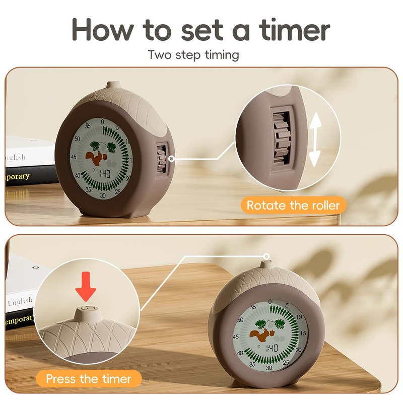 Moxilos Visual Timer for Kids, 299 Minute Cute Squirrel Timer,