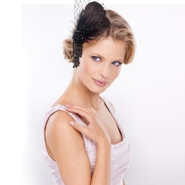 Ouliget Peacock Feather Hair Clip Flapper Headband,Veil Clip Tea Party Hat Bridal Wedding Cocktail for Women (Black)