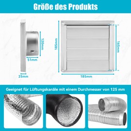 Ventilation Grille Stainless Steel with Non-Return Flap, Backflow Flap, Weather Protection Grille Stainless Steel with Movable Slats for VMC Pipe and Cover, Extractor Extractor Exterior, with Rubber