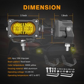 Muto-Beam LED Pods Yellow, 2PCS 3Inch LED Fog Light 40W Flood Offroad Lighting Cubes Backup Lights Auxiliary Lighting Driving Lights Ditch Light Bars for Truck ATV UTV Motorcycle SUV Boat Tractor