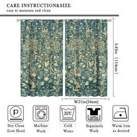 ICMOLYYENLO Vintage Forest Curtains William Morris Design Green Garden Floral Bird Pattern Living Room Curtains 2 Panels 21"W x 45"L