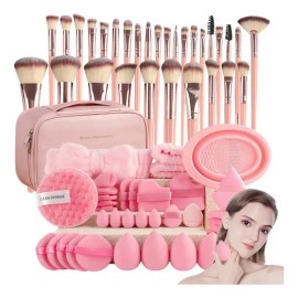 Fazxssea 67pcs Brochas De Maquillaje Rosa Profesional, Multifuncional, Con Estuche. Incluye Brochas De Base, Herramientas Faciales Y Oculares, Ideal Para Principiantes Y Profesionales.