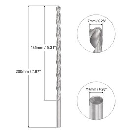 sourcing map 7mm Twist Drill Bits, High-Speed Steel Straight Shank Extra Long Drill Bit 200mm Length for Wood Plastic Aluminum