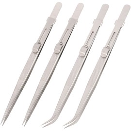Housoutil 4pcs Stainless Tweezers Ergonomic Non- Design for Jewelry Making Crafting and Laboratory Use Includes Straight and Curved Tips