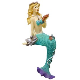 OLizee® Creative Resin Mermaid Garden Figurine Mermaid Figure Decor Garden Mermaid Statue Mermaid Sculpture Decor for Indoor Outdoor Blue