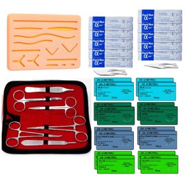 Suture Practice Kit for Training Medical Students, 34 Pieces, with Suture Pad, Threads and Needles