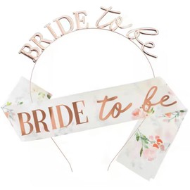 Set of 2 Bride to Be Sash and Headband, Bride Tiara and Sash Floral Hen Party Sash Hen do Sash with Crown for Bride Shower, Wedding, Bachelorette Party