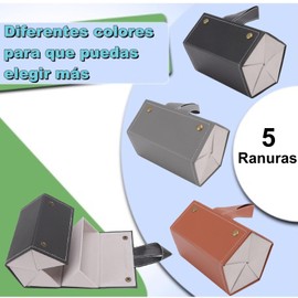 Estuche plegable para anteojos, caja de exhibición para anteojos de sol, estuche organizador para anteojos de sol, múltiples ranuras multifuncionales, estuche para anteojos de viaje de cuero(Gris)