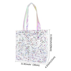 TotePrint Transparent Glitter PVC Beach Bag, 30 x 28 x 12 cm, Waterproof Cosmetic Bag, Clear with Holographic Stripes, Dots pattern