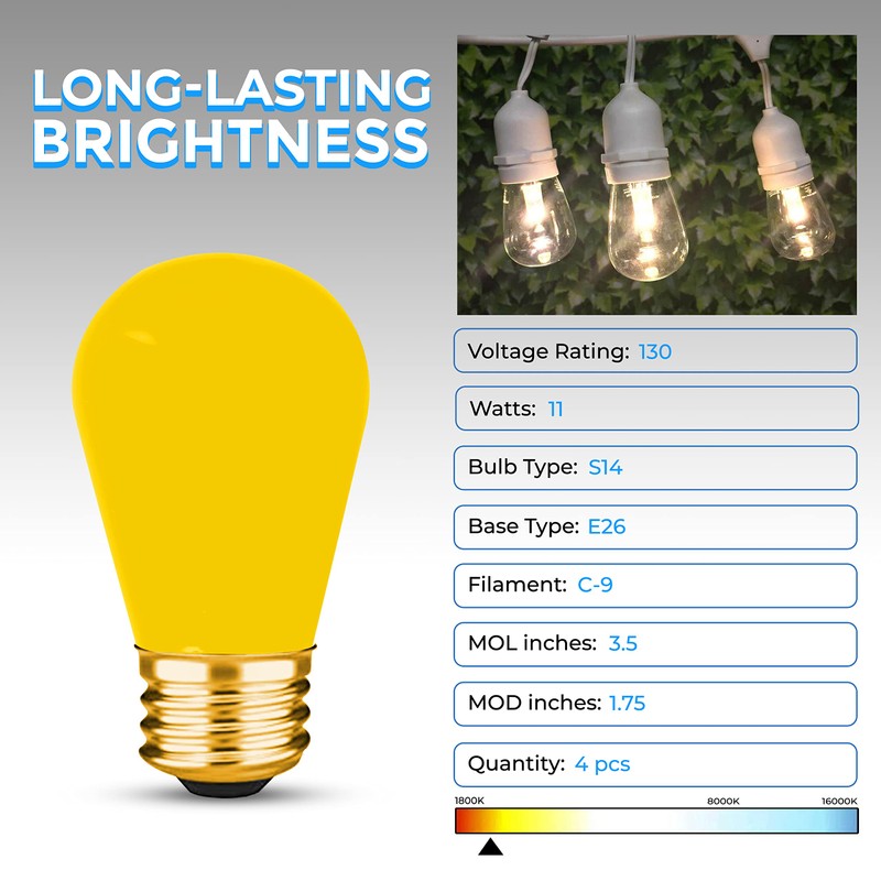 OHLECTRIC S14 Ceramic Yellow String Light Bulbs with E26 Base