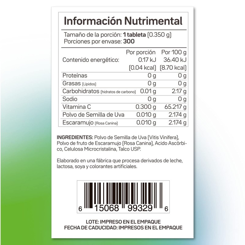 Vitamina C Primetech 300 tabletas de 360 mg VITA-C300 con