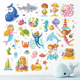 Sealife Wall Stickers for Bathroom Decoration Waterproof Vinyl Decal sea Art Fish Kid Animal Room Decor Nursery Decals Kids Learning Sticker Ocean Life Underwater World Children Craft Seaside Theme