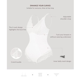 FeelinGirl Lace Bodysuit for Women Tummy Control Shapewear Sleeveless Tops V-Neck Backless Camisole Jumpsuit Shaper White Plus Size